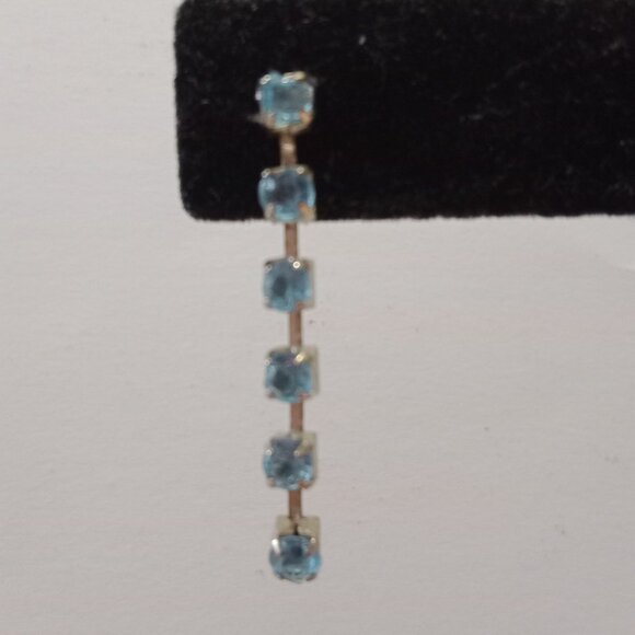 Vintage Blue Dangle Earrings Elegant Linear Design - Picture 4 of 6